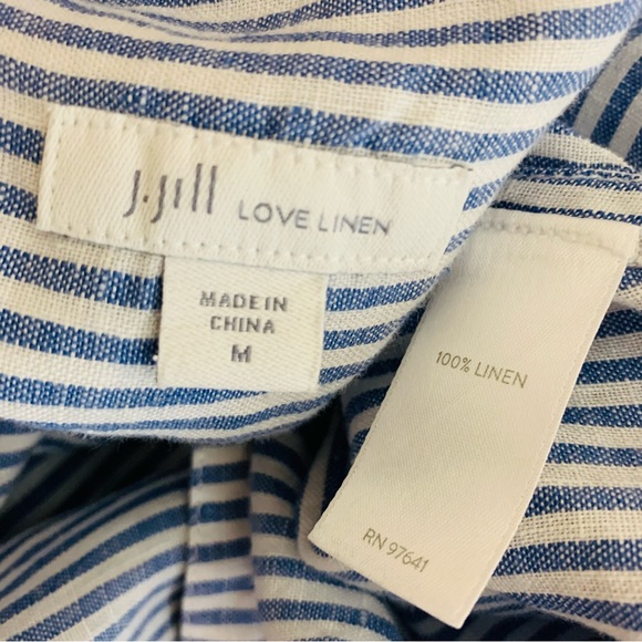J. Jill Blue Striped Button Down Linen Shirt Medium - Picture 13 of 13